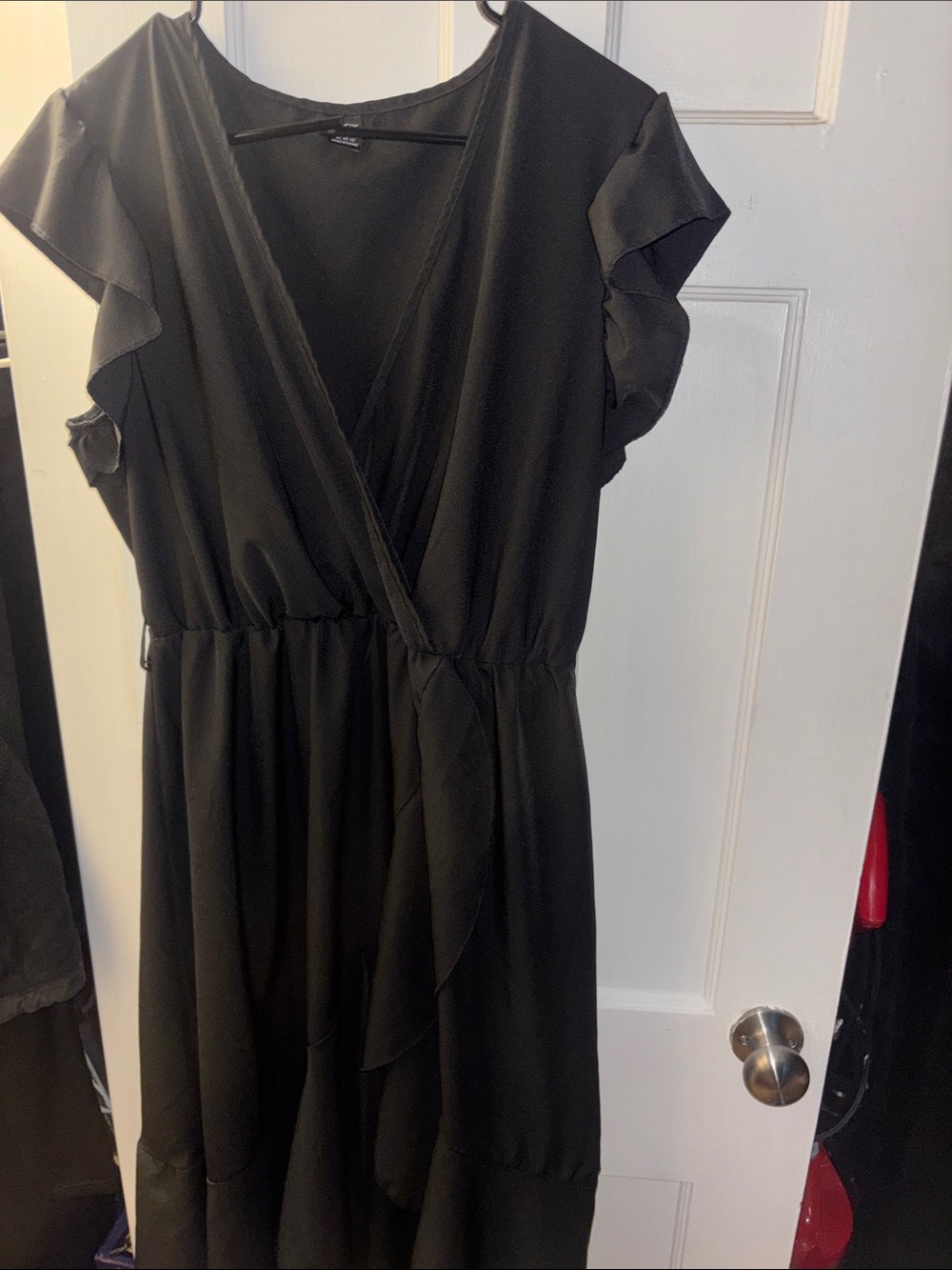 SHEIN Black Flutter Sleeve Wrap Midi Dress